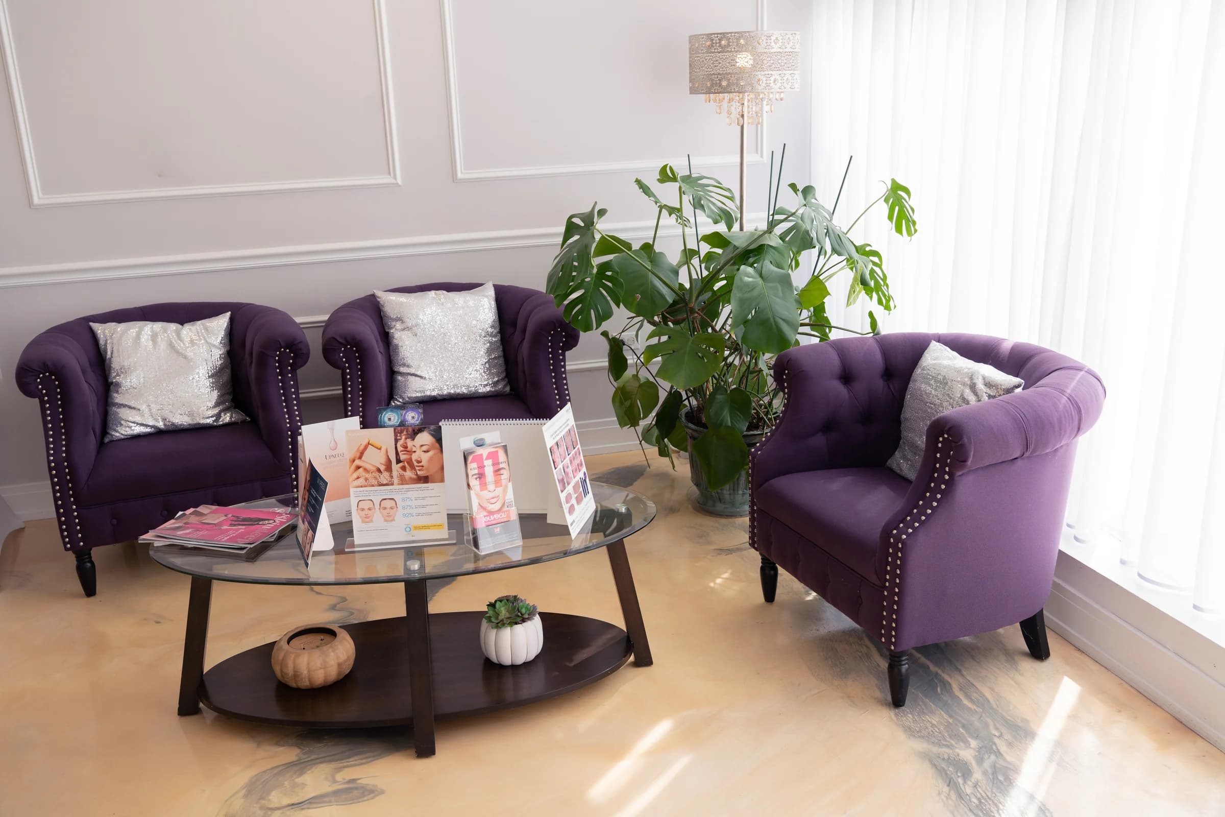 The waiting lounge at Skin Med Spa in Downers Grove